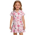 thumbnail image 2 of CCRFTGI Polo Dress for Kids Girls Size 6-7 Back To School Short Sleeve Uniform Cute Floral Print Pleated Flare Skater Polo Dresses Summer Button-Down Collar Pique Polo Dress Light pink 3-4 Years, 2 of 5
