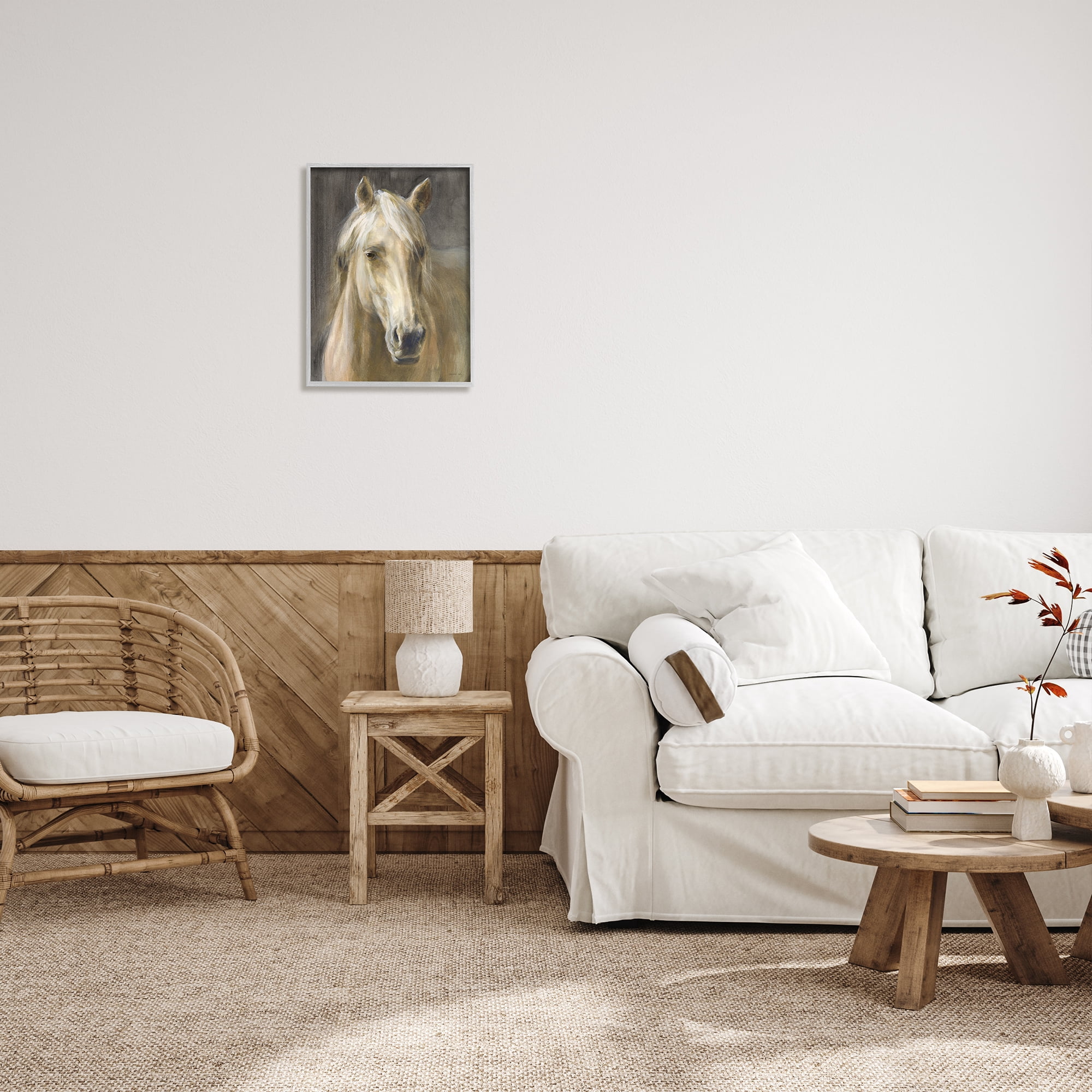 Stupell Industries Palomino Horse Portrait Animals & Insects Painting Gray Framed Art Print Wall Art, 16 x 20