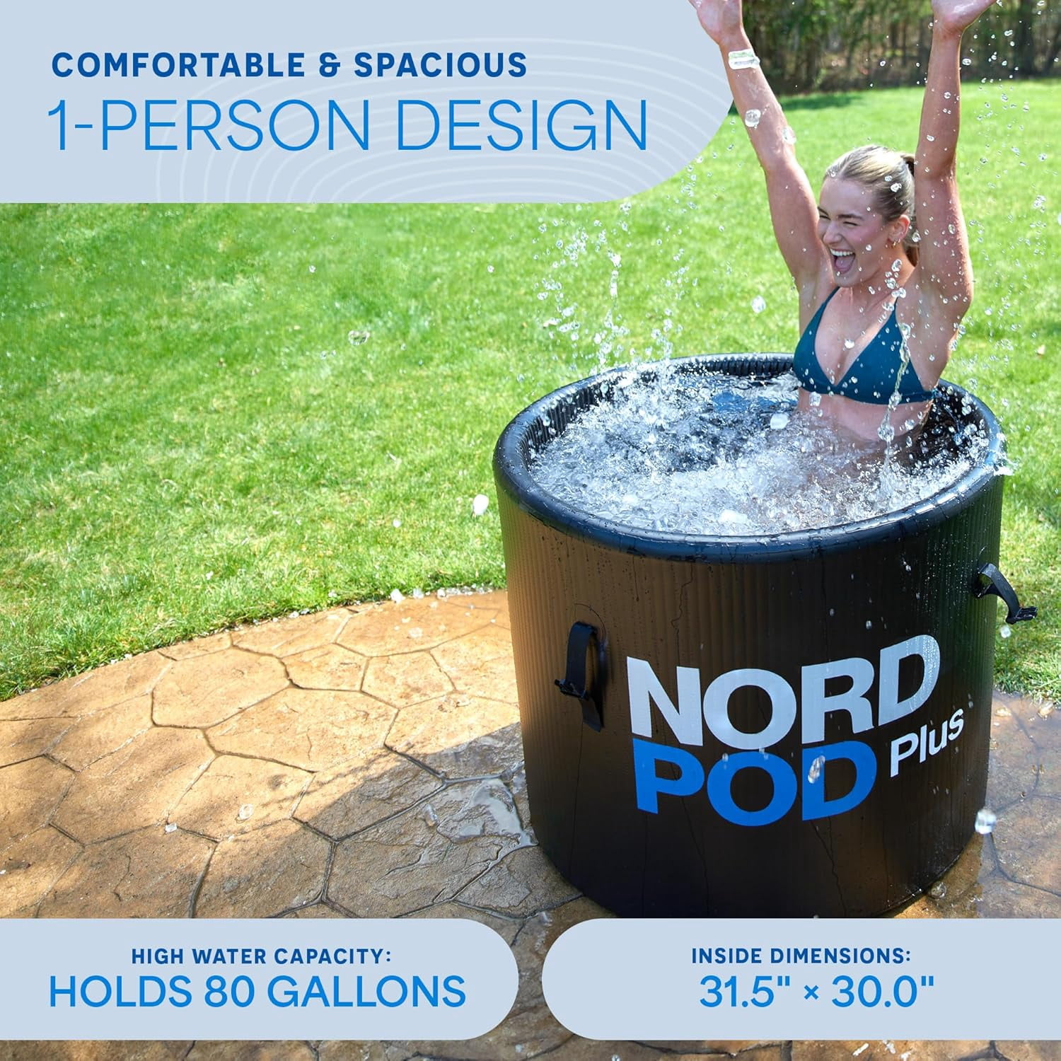 Lifepro NordPod Plus 80-Gallon Inflatable Ice Bath - XL Drop Stitch Cold Plunge Tub for Athletes - Black