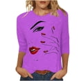 thumbnail image 1 of KIHOUT Liquidation Hauts, Chemises à Manches 3/4 pour Femmes Blouse à Imprimé Graphique Visage Col Rond Tunique Décontractée d'Automne Chandails à Enfiler, 1 of 4
