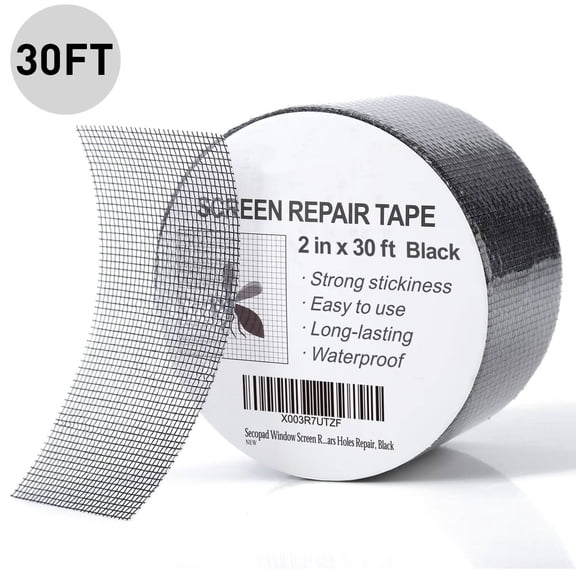 Window Screen Repair Tape,2 in X 30 FT (360In) Fiberglass Screen Patch Repair Kit for Window Door Screen,Strong Adhesive Screen Tape Mesh Tears Holes Repair,Black