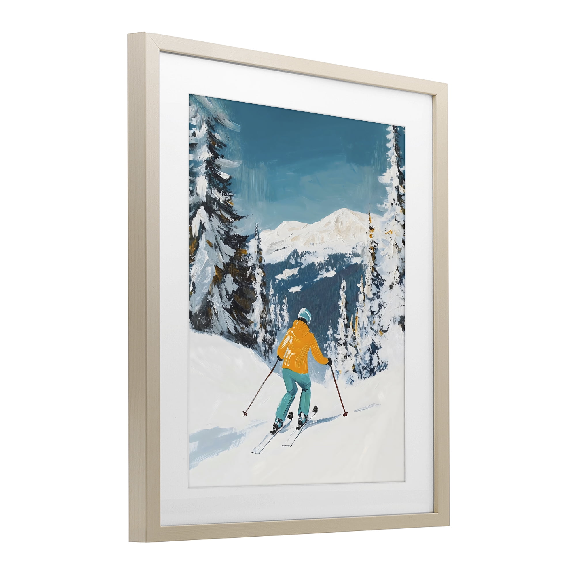 Stupell Industries Downhill Skier on Mountain Birch Framed Print Under Glass, design by The Prints Vibe