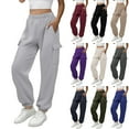 thumbnail image 5 of qucoqpe Women's Loose Fitting Jogger Cargo Pants High Waist Elastic Drawstring Wide Leg Sweatpants for Casual Solid Color Fleece-Lined Winter Lounge Trousers, 5 of 5