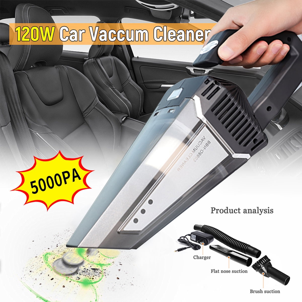 120W 12V 5000kpa Rechargeable Cordless Handheld Car Home Vacuum Cleaner