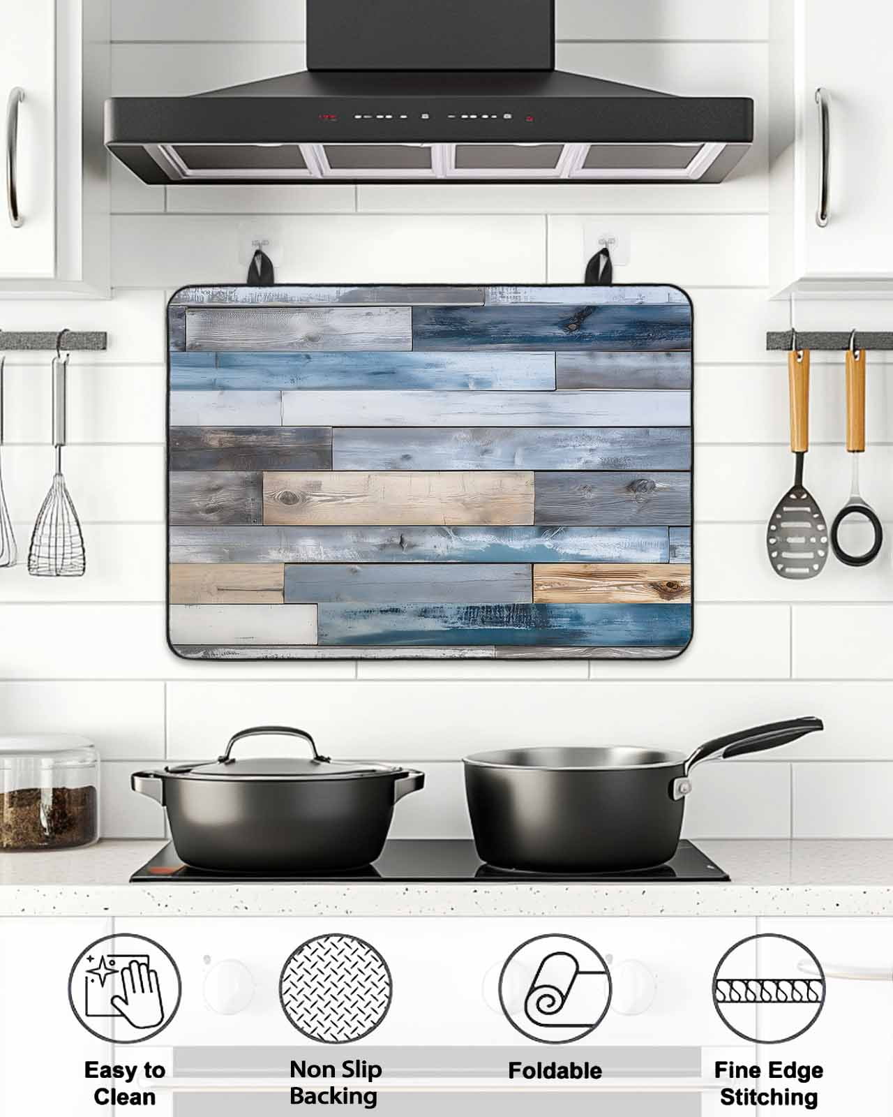 Stove Top Covers for Electric Stove 28.5x20.5 Inches, Blue Wooden Grain Heat Insulation Fireproof Glass Cooktop Protector, Farmhouse Country Abstract Art Countertop Stovetop Cover for Kitchen