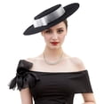thumbnail image 2 of Hsqqdc Champagne Gold Wide Brim Church Hat with Bow, Elegant Derby Fascinator Hat, 2 of 7