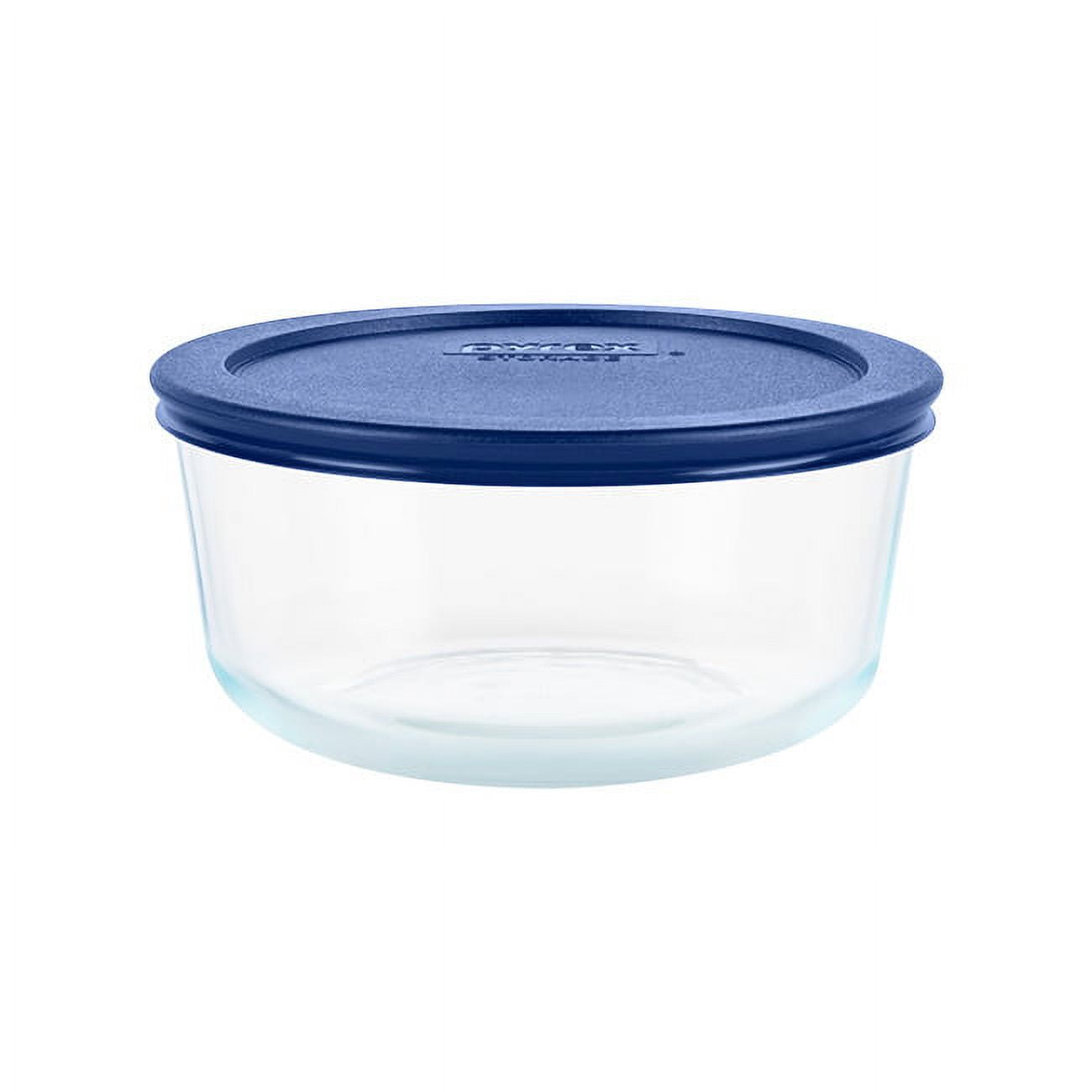 Pyrex 2-Cup Round Glass Storage Set with Dark Blue Plastic Cover
