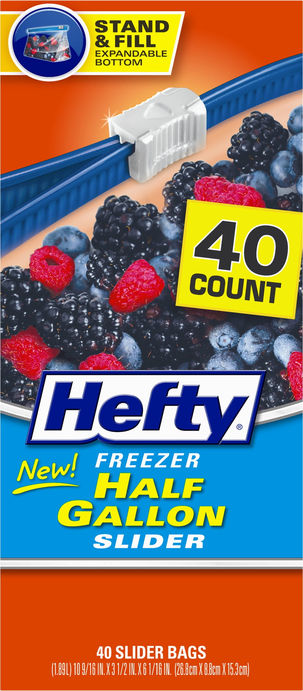 Hefty Slider Freezer Storage Bags, Half Gallon Size, 40 Count