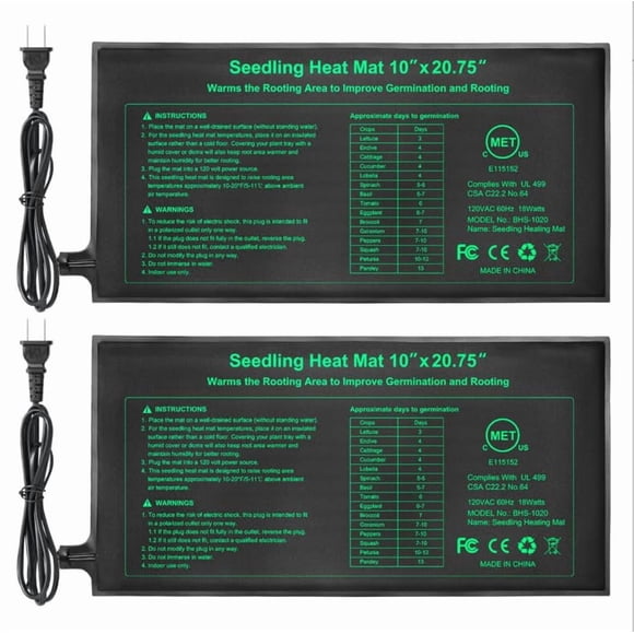 Bestio Seedling Heat Mat 2 Pack,10Ã?20.75 in MET & UL Listed Heating Mat for Seed Starting, Waterproof Heating Pad for Seedlings,