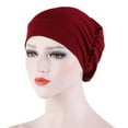 thumbnail image 3 of Women Solid Beading Hat Muslim Ruffle Cancer Chemo Hat Wrap Cap, 3 of 3