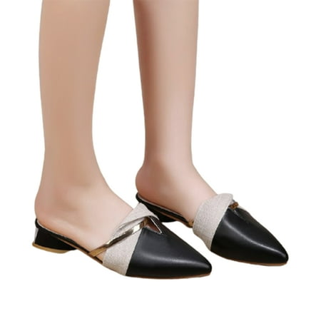 

Women’s Mule Flats Shoes Pointed Toe Backless Slip On Slides Loafer Shoes For Women s Mules Clogs Black 39