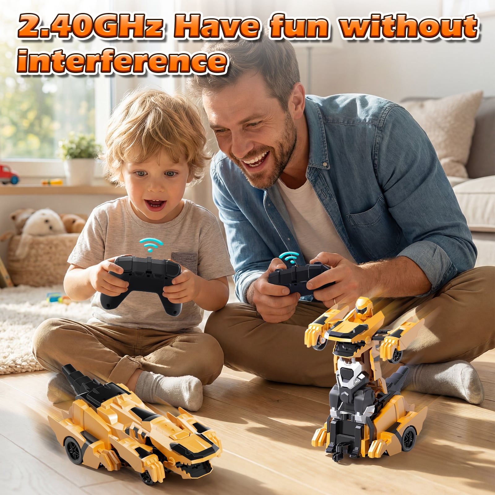Remote Control Cars, Dinosaur Transform RC Cars, 2.4Ghz Remote Control Car with Light & 360 °Rotation One Button Deformation, Dinosaur Transforming Toys, RC Car for 3-6 7-9 Year Old Boys Girls
