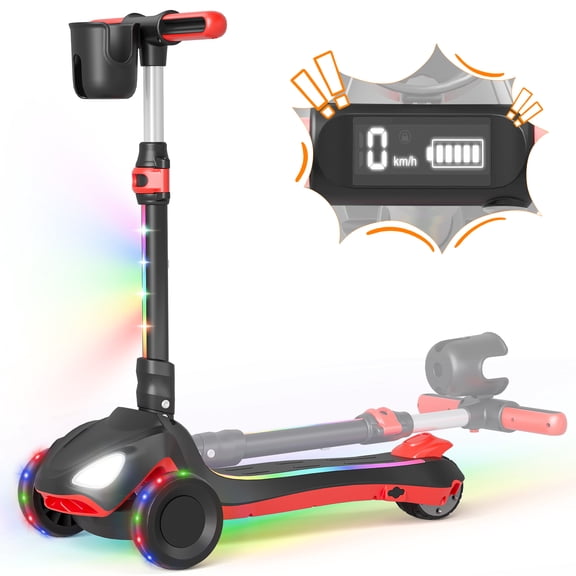 SIMATE Electric Scooter for Kids Ages 4-10,Thumb Accelerator, LED Lights LCD Screen, 3 Adjustable Height & 3 -Wheels Electric Scooter for Girls/Boys,5mph