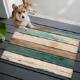 thumbnail image 4 of Farmhouse Teal Brown Bathroom Mats 2x3 FT, Non Slip Small Kitchen Mat, Retro Ombre Wooden Washable Soft Backed Front Door Throw Rugs Non-Shedding Indoor Outdoor Doormat for Entryway Sink, 4 of 8