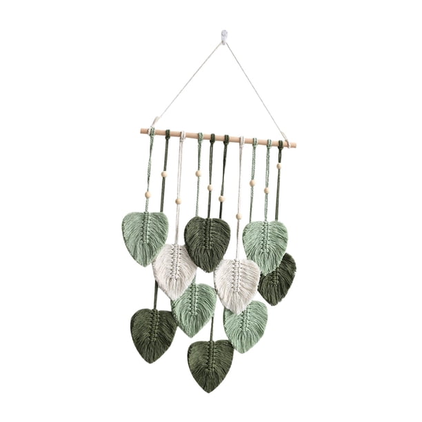 Tapiz tejido de macramé para colgar en la pared, estilo bohemio, con hojas Verde