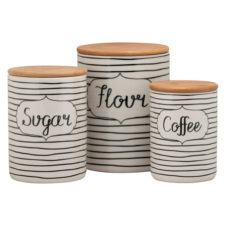 Kitchen Sugar Containers 10 Strawberry Street Everyday Coffee, Sugar, Flour 3 Piece Porcelain Canister Set, White/Black ()