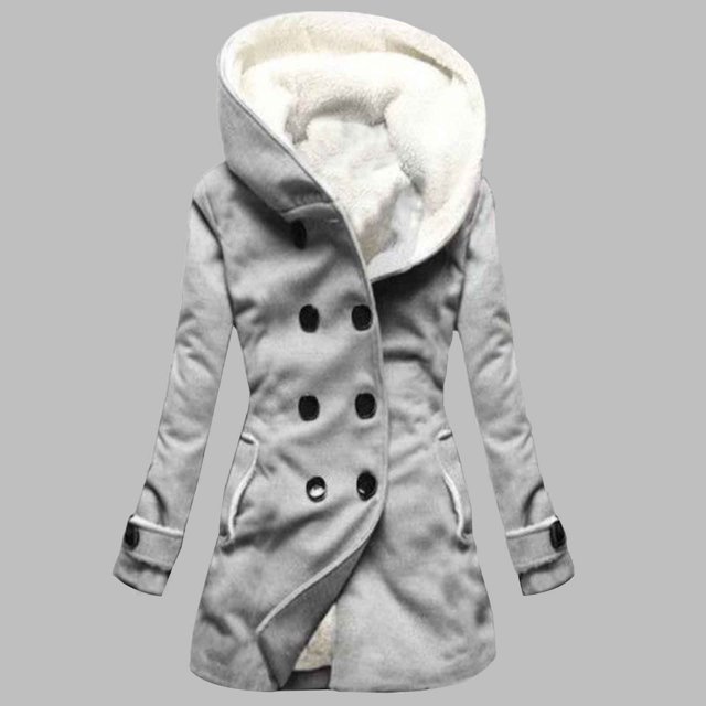 Abrigo Puntoco Terciopelo Doble Botonadura Con Capucha Color Sólido Europeo Y Americano Longitud Media Chaqueta De Viaje Temperamento De Color Sólido Para Mujer Liquidación Puntoco Puntoco-1