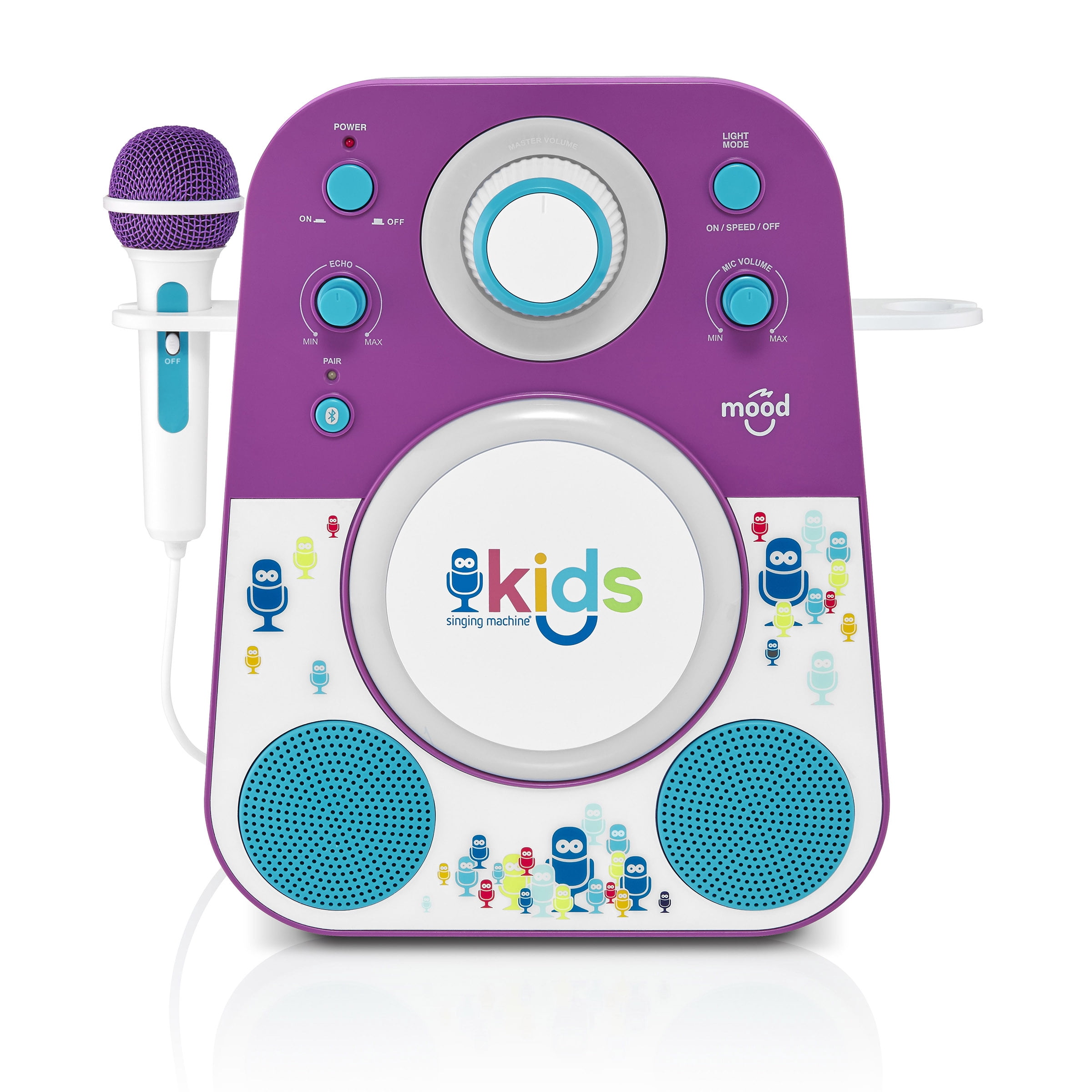 The Singing Machine Kids Mood LED Glowing Bluetooth Sing-Along Speaker with Wired Youth Microphone Doubles as a Night Light, Purple/Blue