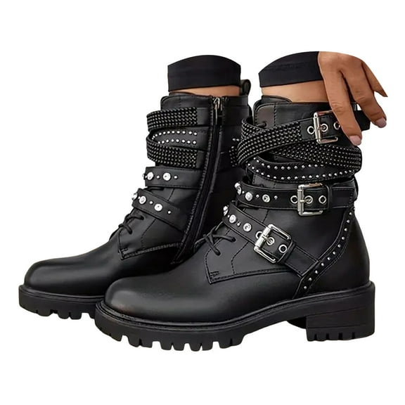 Mepaouo Women's Chelsea Combat Boots Platform Chunky Lace up Ankle Booties Motorcycle Riding Punk Shoes