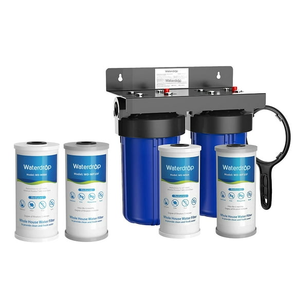 Waterdrop Whole House Water Filter System, with Carbon and Sediment Filters×2,Reduce Iron & Manganese, , 5-Stage Filtration, Reduce Iron, Lead, Chlorine, Odor, 2-Stage WD-WHF21-FG, 1" Inlet/Outlet
