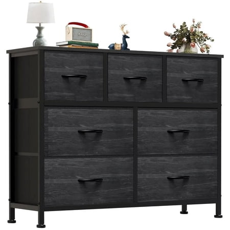 YOQIANG 7 Drawer Fabric Dresser Multi-Size Storage Chest with Steel Frame Wood Top Multifunctional Organizer Cabinet for Bedroom Living Room Closet & Nursery