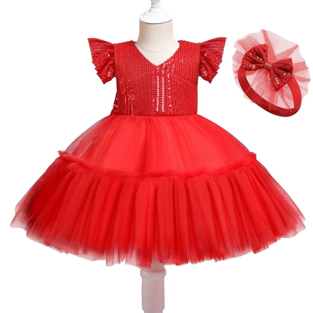 Vestido Para Niñas Ropa Para Niñas Bebés Falda Larga Sólido Princesa Bowknot Vestido De Rendimiento Vestido De Falda Rojo Odeerbi LM103-4946
