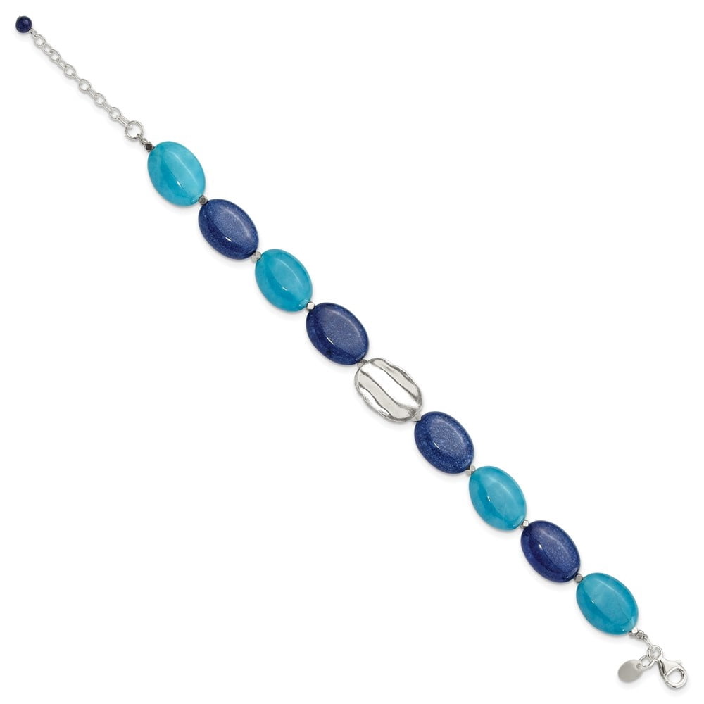 Auriga Fine Jewelry 925 Sterling Silver Hematite, Jade, Lapis, Quartz 8inch w/1inch ext Bracelet for Women