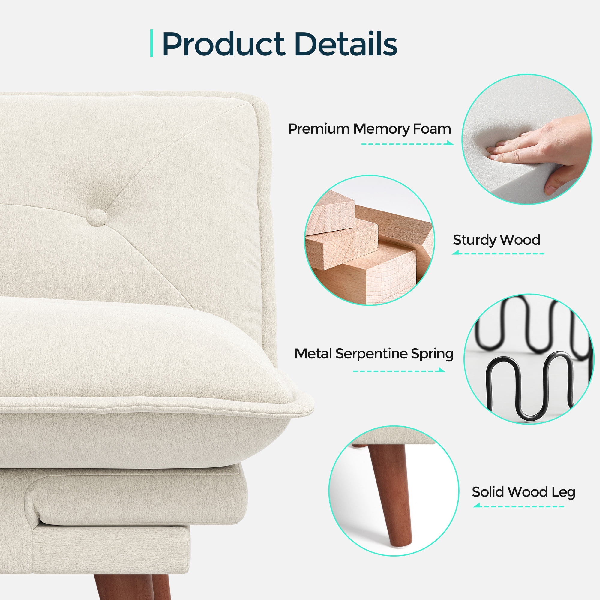 LINSY HOME Futon Sofa Bed , Loveseat Sofa Bed with Adjustable Armrests for Apartment, Small Living Place, Beige