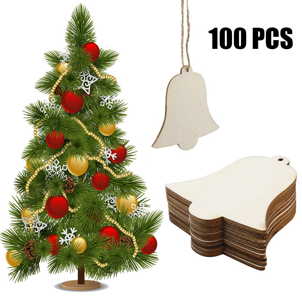 Christmas Tree Wooden Pendant Hanging Furry Snowflake Bell Shoes DIY Xmas Decor 