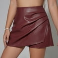 thumbnail image 5 of Blmnix Christmas Skirts for Women Asymmetrical Leather High Waisted Skirt Mini Brown Knee Length Skirts for Women,L, 5 of 9