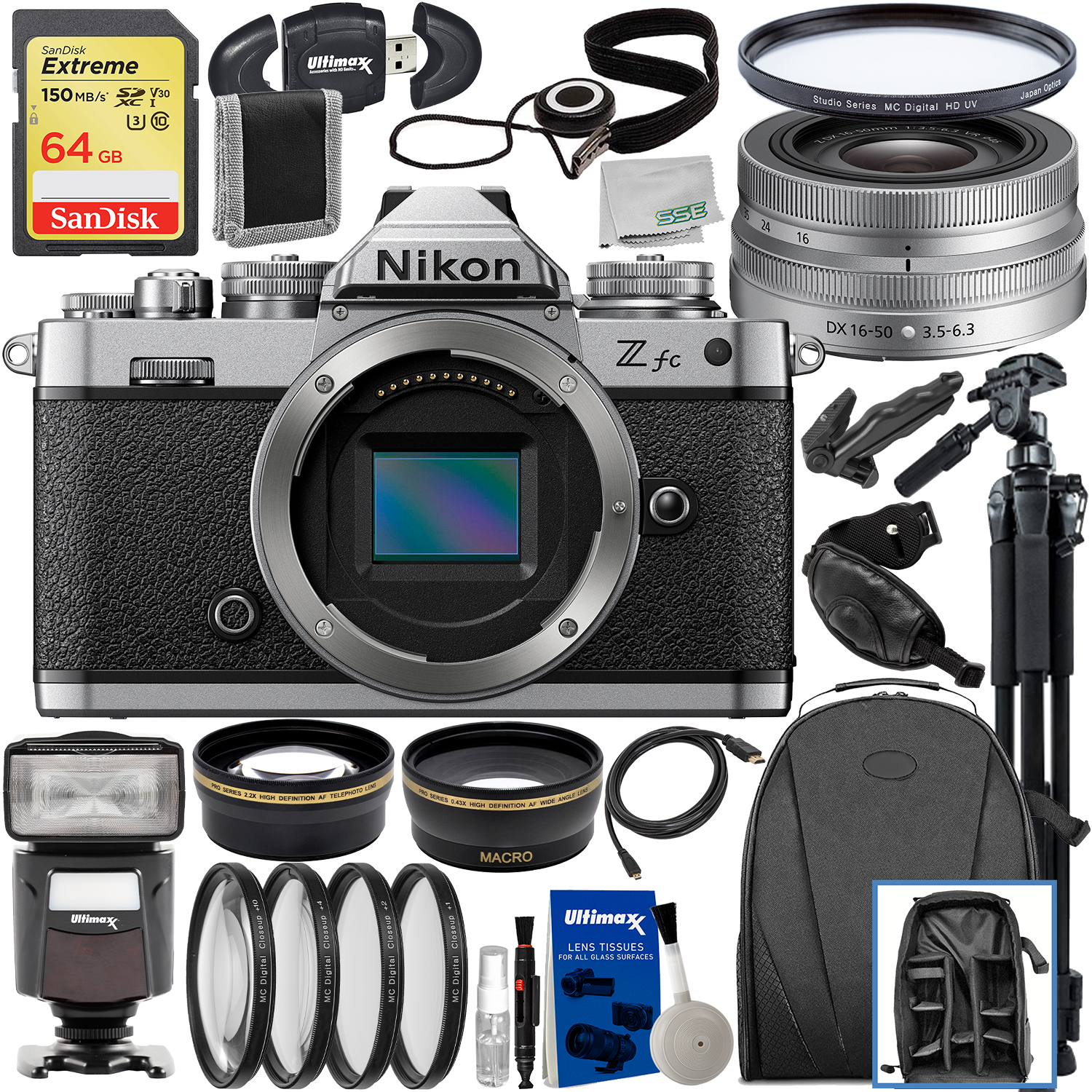 Nikon Zfc Mirrorless Camera with 16-50mm Lens and Advanced Accessory Bundle: SanDisk 64GB Extreme SDXC, Universal Speedlite with LED Video Light & Much More (29pc Bundle) - image 1 of 10