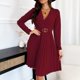 thumbnail image 2 of Mujer Sexy cuello en V manga larga Color sólido suéter otoño rodilla-longitud vestido con cinturón Fridja nalpqowj5292, 2 of 9