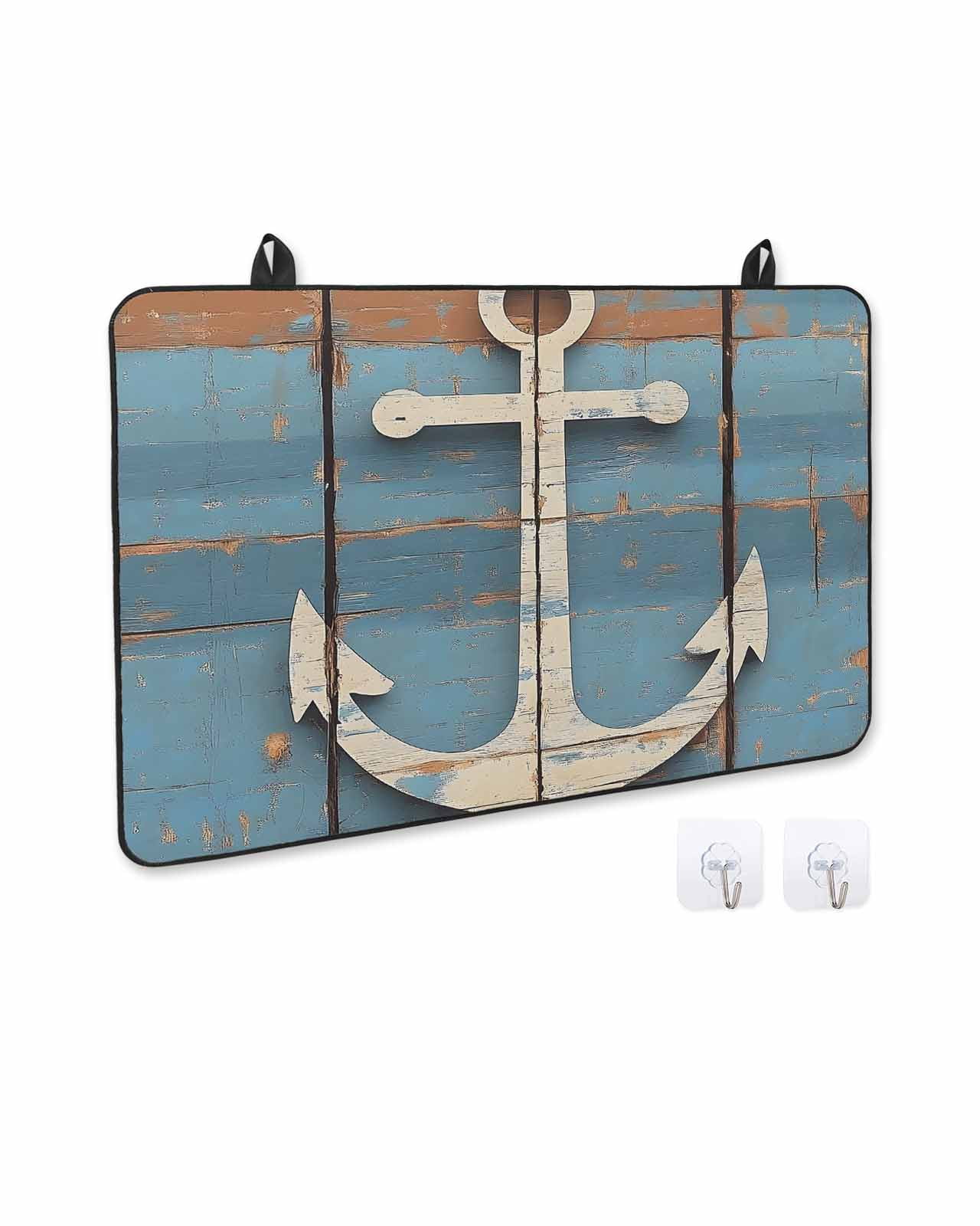 nqOlkjepod Large Induction Cooktop Protector Mat 24"x21", Vintage Beige Anchor Stove Top Covers for Electric Stove, Modern Nautical Coastal Wooden Stove Burner Cover Mats, Glass Top Stove Cover