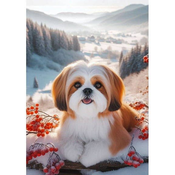 Shih Tzu Brown - Best of Breed DCR Winter Berries Garden Flag 12" x 17"