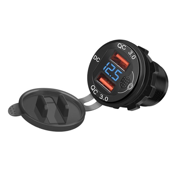 Black Cargador rápido USB dual del zócalo 12v/24v Qc3.0 del cargador del coche del Usb de la carga rápida 3.0