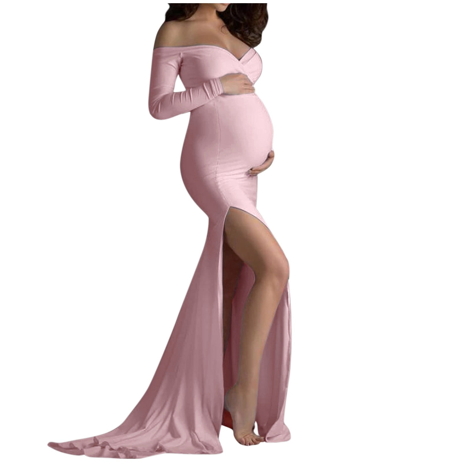Women Pregnant Sexy Photography Props Off V-Neck Slit Long Maternity Mama Sundress Casual Fashion Summer Clothes - Walmart.com