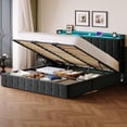 thumbnail image 5 of King Bed with LED Lights and Lift-Up Storage, Velvet Upholstered Platform Frame Features Power Outlets & Hydraulic Base, No Box Spring, Black, 5 of 10