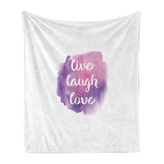 Live Laugh Love Soft Flannel Fleece Throw Blanket, Watercolor Ombre Inspired Paint Splash Background with Words, Cozy Plush for Indoor and Outdoor Use, 60" x 80", Purple Rose, by Ambesonne