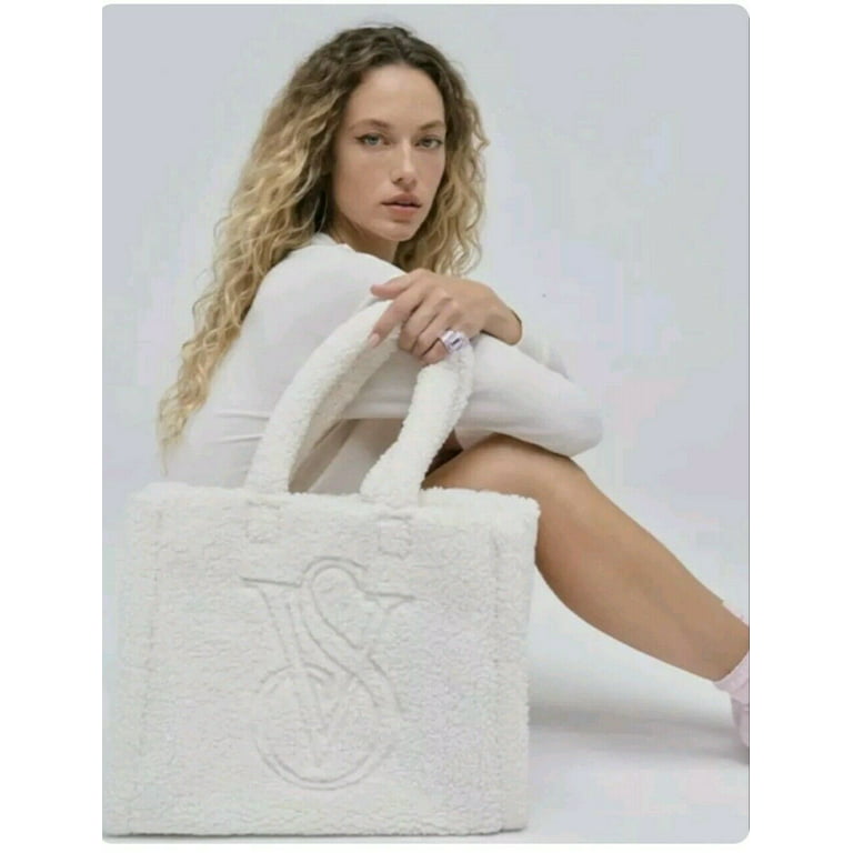 Victoria's Secret White Sherpa Faux Fur Carryall Tote vs Logo Bag