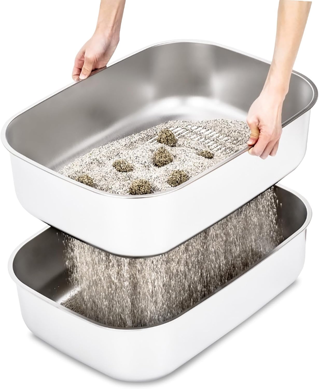 Stainless Steel Sifting Litter Box with Lid, Metal Litter Pan with Scoop for Big Cats Multi ,  Cats Litterbox Odor Control Easy Clean
