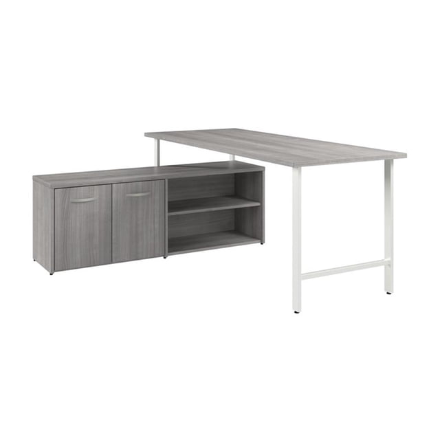 Pemberly Row Wood 72"W Computer Desk with Storage Cabinet - Platinum Gray