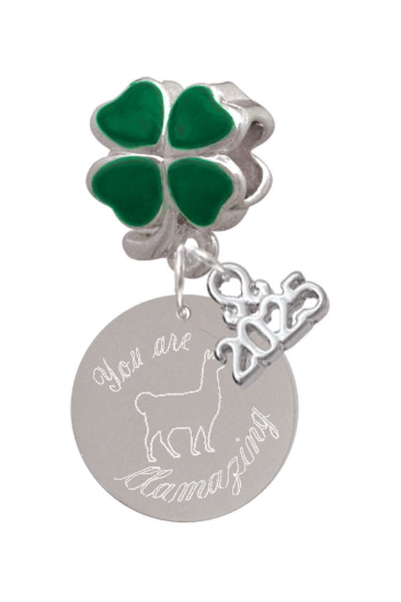 Stainless Steel You are Llamazing Llama Disc - Good Luck Green Four Leaf Clover Charm Bead Dangle with Mini 2025