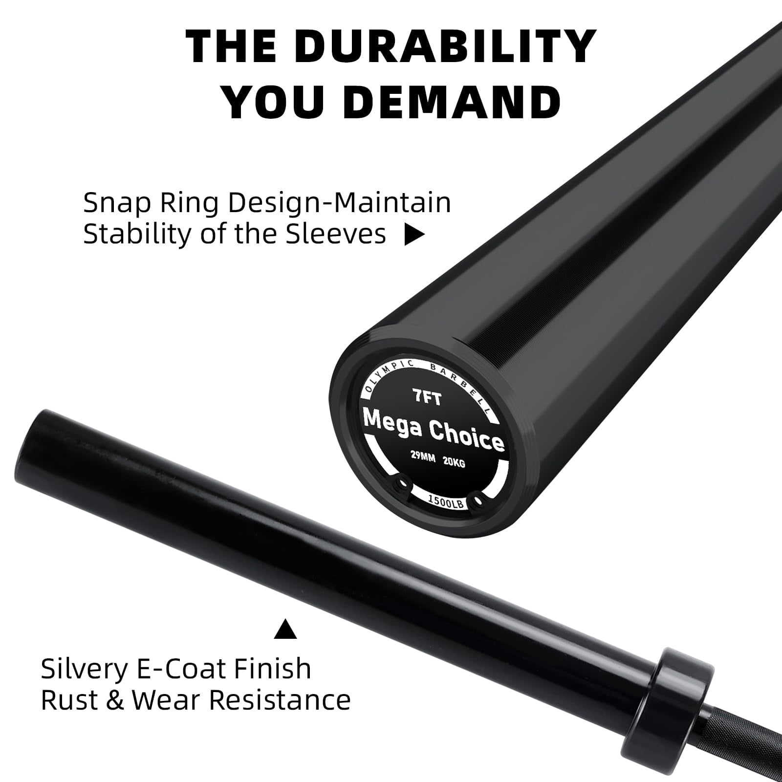 BouPower 7 Ft Barbell for Weightlifting & Powerlifting, 1500LBS Capacity Straight Bar, Ideal for Squats, Deadlifts, Bench Presses, Rows & Curls, Compatible with 2" Standard Weights