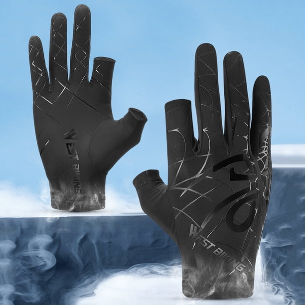 WEST BIKING Guantes de bicicleta Guantes de mano transpirables con corte de dos dedos (Negro L)