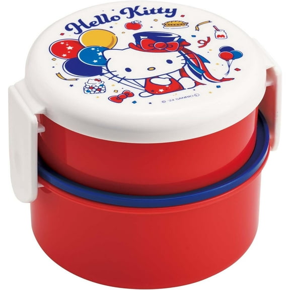 Round Hello Kitty Lunch Box, 16.9 fl oz (500 ml), with Fork and Two Compartments, Made in Japan by Skater