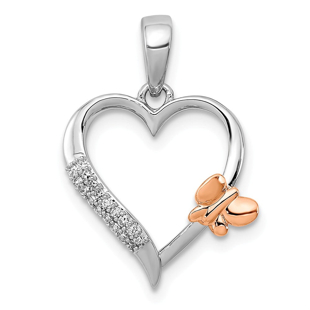Gift Sterling Silver Rhodium Plated Diamond Butterfly Pendant