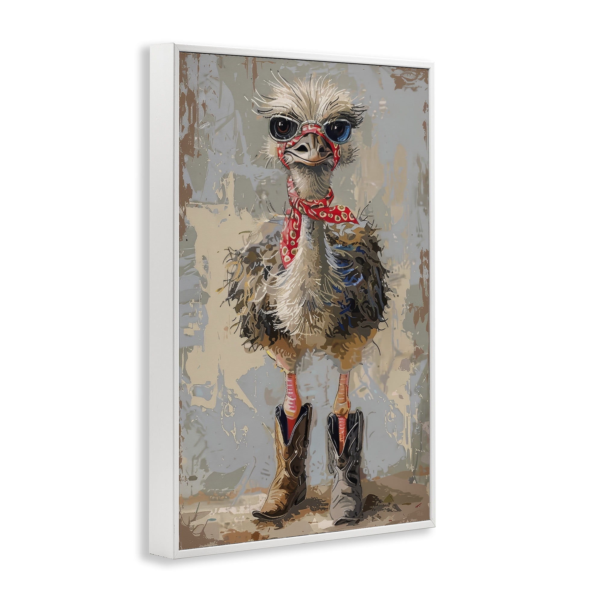 Stupell Industries Ostrich & Cowboy Boots Novelty Painting White Framed Art Print Wall Art, 12 x 18