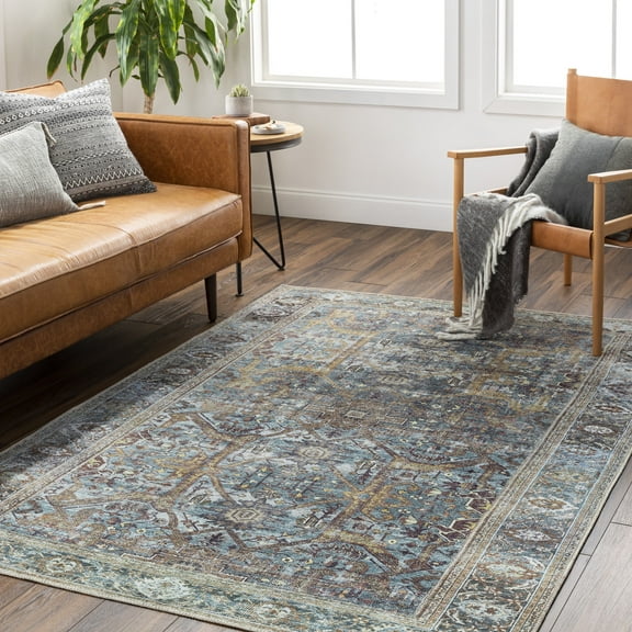 Livabliss Washable Rugs for Living Room, 5x7 Amelie Traditional Deep Teal Area Rug, Bedroom Dining Room Home Decor Stain Resistant Carpet (5'3" x 7'3")