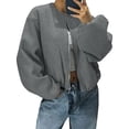 thumbnail image 3 of Stichou Womens Cropped Bomber Jackets Trendy Casual Collarless Pea Coat Zip Up Winter Spring 2026 Short Jacket Gray S, 3 of 7
