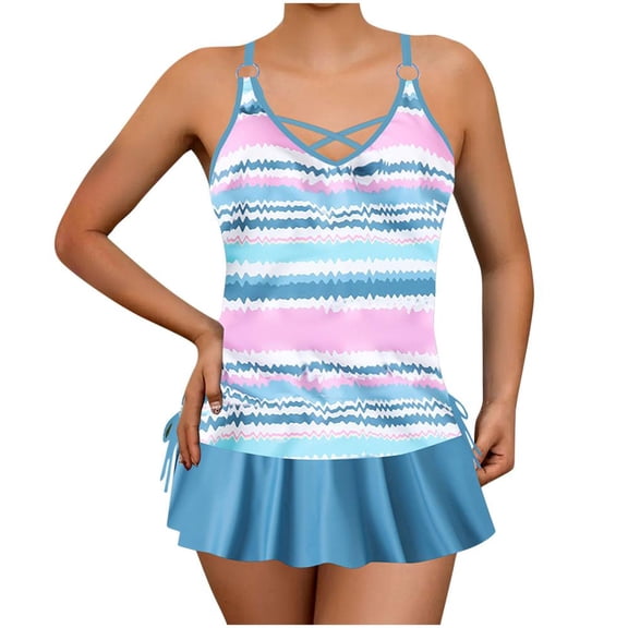 Bxsruta Women's Plus Size Tankini Set Tummy Control Two Piece Swimsuit with Removable Pads High Waist Bottoms